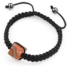 Schlichtes Design Quadratisch Orange Farbe Gestreift Achat und Hämatit Kordelzug Armband