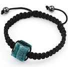 Simple Design Square Shape Lake Blue Brazil Striped Agate and Hematite Beads Adjustable Drawstring Bracelet