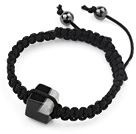 Wholesale Simple Design Square Shape Black Brazil Striped Agate and Hematite Beads Adjustable Drawstring Bracelet