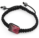 Einfache Design-Rechteck , Form, Schwarz und Lila Crystallized gestreifte Achat und Hämatit Kordelzug Armband