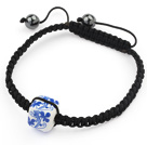 Simple Design Square Shape Blue and White Porcelain and Hematite Beads Adjustable Drawstring Bracelet