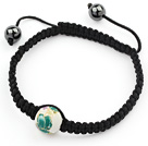 Simple Design Round Green and White Porcelain and Hematite Beads Adjustable Drawstring Bracelet