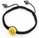 Simple Design Happy Porcelain Beads and Hematite Beads Adjustable Drawstring Bracelet