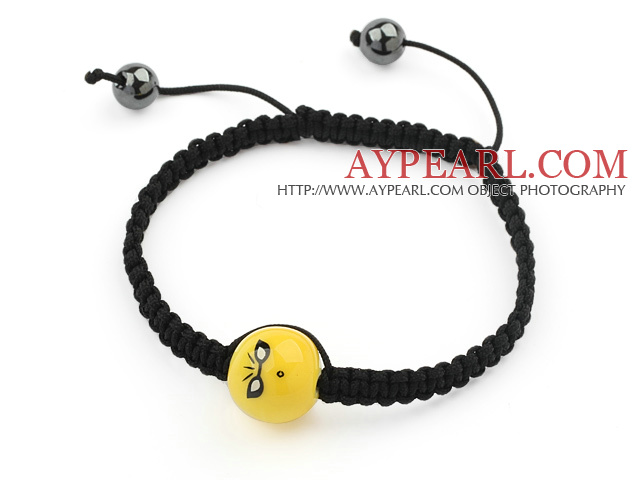Simple Design Cool Porcelain Beads and Hematite Beads Adjustable Drawstring Bracelet