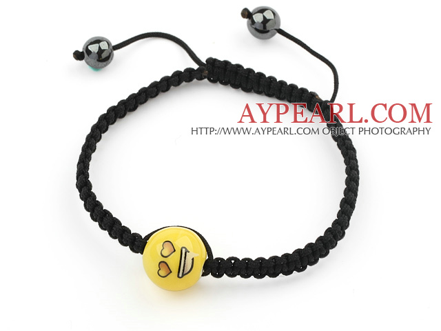 Simple Design Lovely Porcelain Beads and Hematite Beads Adjustable Drawstring Bracelet