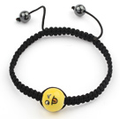 Simple Design Smiling Porcelain Beads and Hematite Beads Adjustable Drawstring Bracelet