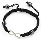 Simple Design Alloy Accessory and Hematite Beads Adjustable Drawstring Bracelet