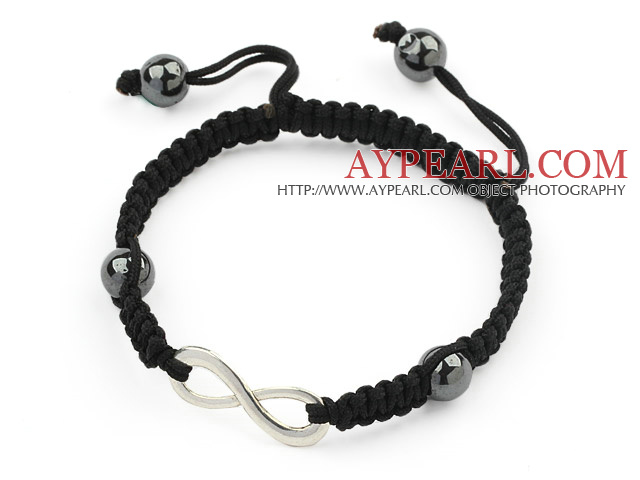 Simple Design Alloy Accessory and Hematite Beads Adjustable Drawstring Bracelet