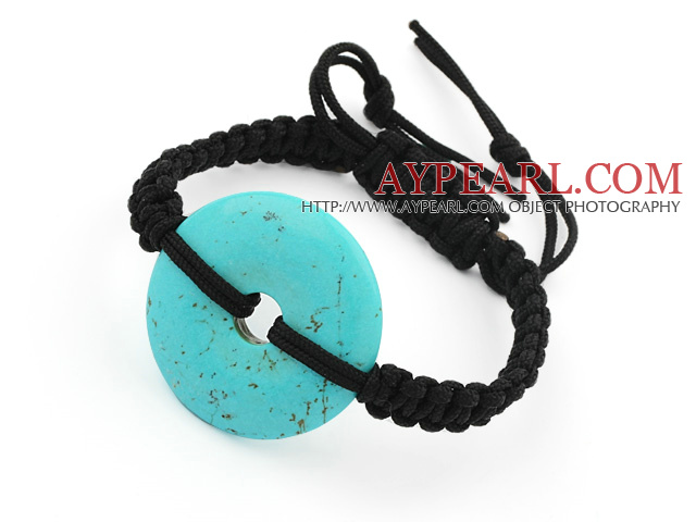 Simple Design Donut Shape Turquoise Adjustable Drawstring Bracelet