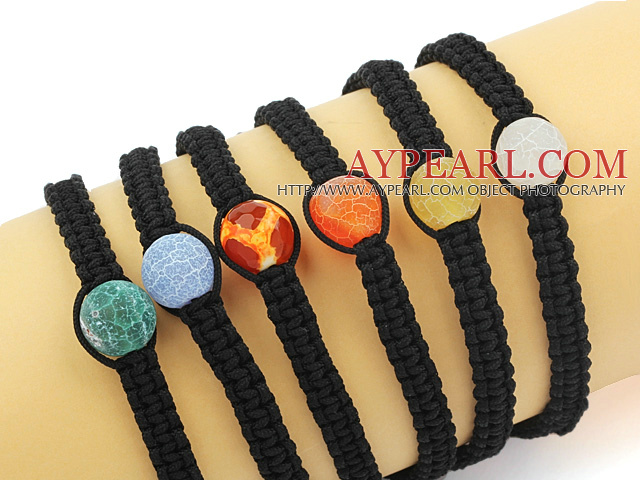 6 Pieces Round Multi Color Weathering Agate and Hematite Beads Adjustable Drawstring Bracelets ( Random Color )