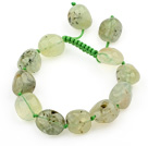 Grön Serie Fillet oregelbunden form Prehnite Knutna justerbar dragsko Armband