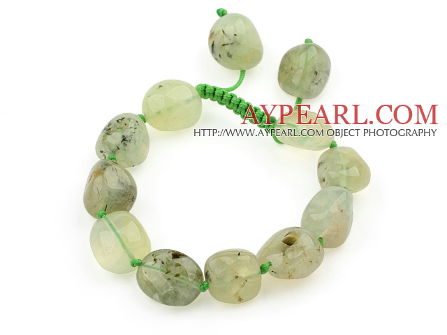 Grønn Series Filet Uregelmessig Shape Prehnite Knyttet justerbar snor armbånd