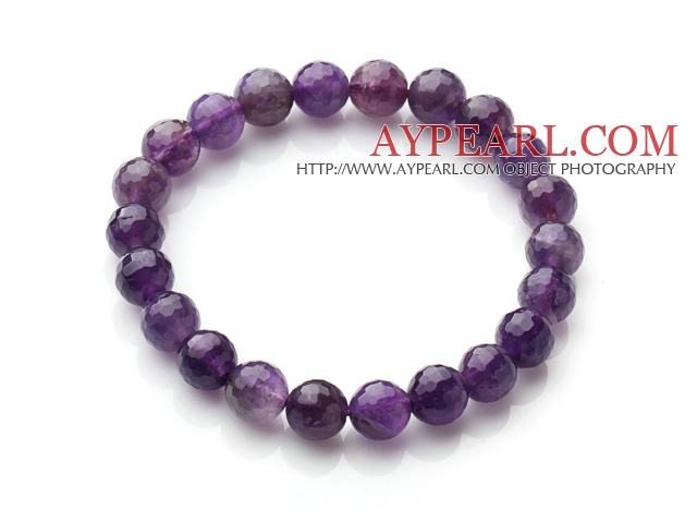 Chic Simple Design Single Strand 8mm Natürliche facettierte Amethyst Perlen elastische Armband 