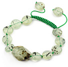 Grön Serie Flat Round Prehnite Knotted justerbar dragsko Armband