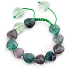 Série verte Coeur arc-en fluorite nouées Bracelet avec cordon de serrage réglable