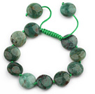 Green Series Flat Round Dragon Blood Stone Knotted Adjustable Drawstring Bracelet