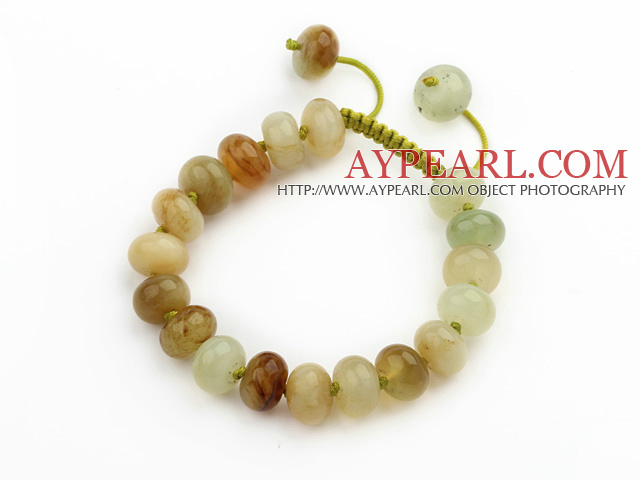 Marquise Shape Three Colored Jade Knotted Adjustable Drawstring Bracelet