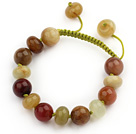 Marquise Shape Colorful Three Colored Jade Knotted Adjustable Drawstring Bracelet