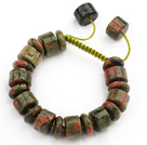 Cylinder Shape Green Piebald Stone Knotted Adjustable Drawstring Bracelet