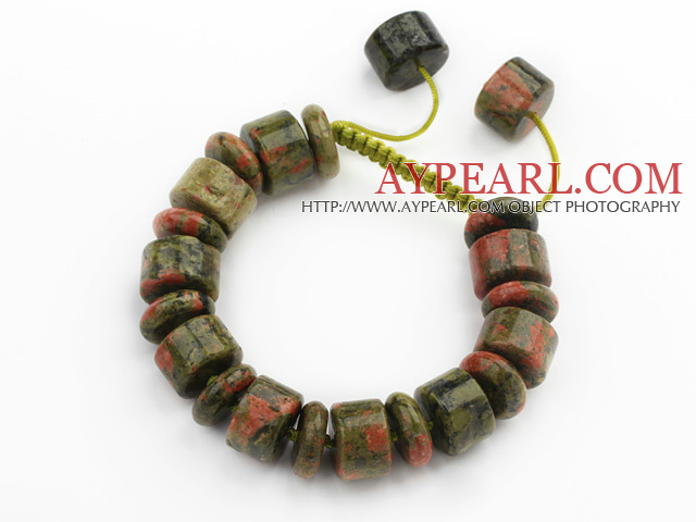 Forme de cylindre vert pie pierre nouées Bracelet avec cordon de serrage réglable