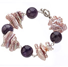 Wholesale Speical Design Round Ball Shape Amethyst And Lavender Color Biwa Pearl Bracelet With Toggle Clasp