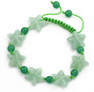 Green Series Star and Round Shape Aventurine Knotted Adjustable Drawstring Bracelet