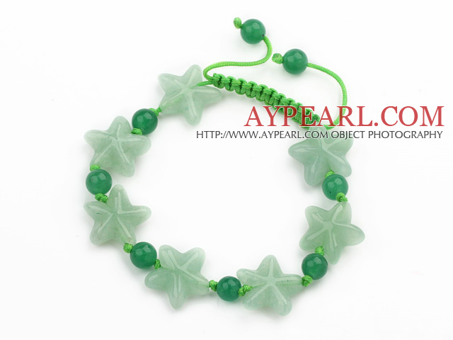 Green Series Star and Round Shape Aventurine Knotted Adjustable Drawstring Bracelet