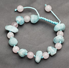 Pink and Blue Series Insidens Angle Aquamarine og Rose Quartz Knyttet justerbar snor armbånd