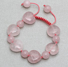 Wholesale Pink Series Heart and Round Shape Rose Quartz Knotted Adjustable Drawstring Bracelet