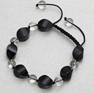 Black Series Black Agate and Clear Crystal Knotted Adjustable Drawstring Bracelet