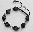 Black Series Sort Agate og Clear Crystal Knyttet justerbar snor armbånd