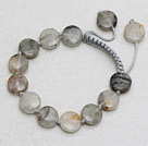 Gray Series Flat Round Gray Clouds Crystal Knotted Adjustable Drawstring Bracelet