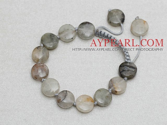 Gray Series Flat Round Gray Clouds Crystal Knotted Adjustable Drawstring Bracelet