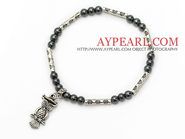 schöne runde Wolfram Stahl-und Tibet-Silber Rohr Eule Charme Armband