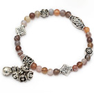 Mode Ronde 4mm persia agate et argent tibet fleur bijou de sac chanceux bracelet en perles