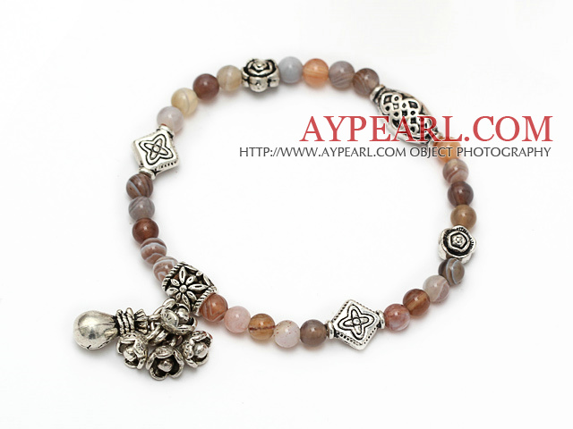 Mode Ronde 4mm persia agate et argent tibet fleur bijou de sac chanceux bracelet en perles
