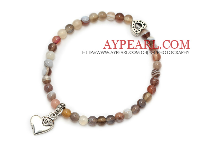 round persia agate and tibet silver heart charm beaded bracelet