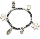 nice round tungsten steel and tibet silver leaf star lucky bag and heart charm bracelet