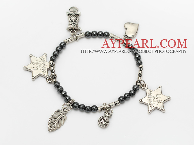 nice round tungsten steel and tibet silver leaf star lucky bag and heart charm bracelet