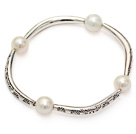 Classic En Grade Natural White Freshwater Pearl og Tibet Silver Tube Charm Bracelet