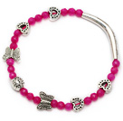 Lovely Pink Faceted Round Pink Jade And Tibet Silver Tube Butterfly Peach Heart Charm Bracelet