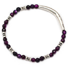 belle ronde à facettes violet agate et tibet charme de tube d'argent bracelet en perles