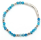 faceted 4mm blue agate and tibet silver tube charm beads bracelet