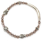 Wholesale lovely round gray agate and tibet silver fish tube charm beads bracelet