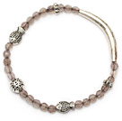 lovely round gray agate and tibet silver fish tube charm beads bracelet