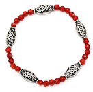 nice faceted round red agate and tibet silver carved charm beads bracelet