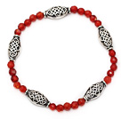 Wholesale nice faceted round red agate and tibet silver carved charm beads bracelet