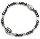 nice round tungsten steel and tibet silver buddhu head charm beads bracelet