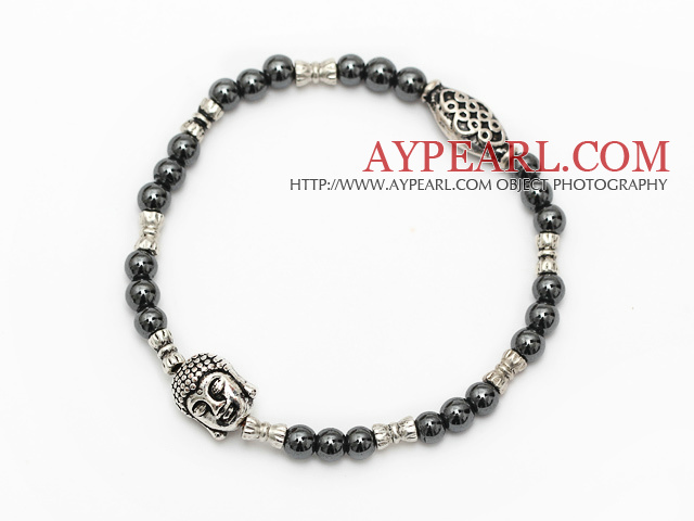 trevlig runda volfram stål och Tibet silver buddhu huvudet pärlor charm armband