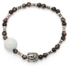 Wholesale fashion round red jasper and white sea shell lotus and tibet silver buddhu head charm bracelet